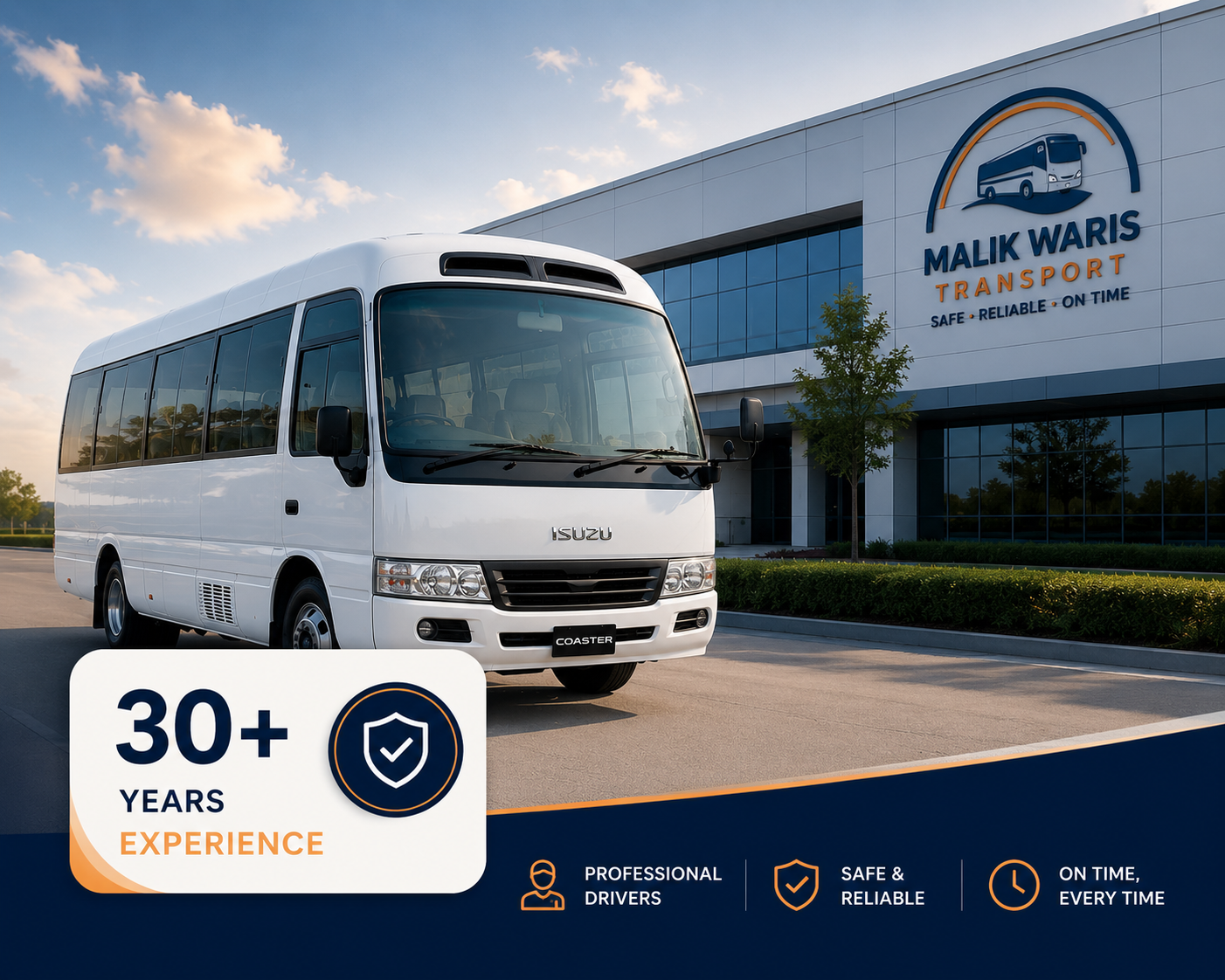 White Toyota Coaster by Malik Waris Transport
